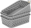 MaxGear 3 Pack Plastic Storage Baskets, Small, Grey | Durable Woven Plastic with Built-In Handles, Suitable for Shelves, Closets, Cabinets, Bathrooms and Offices