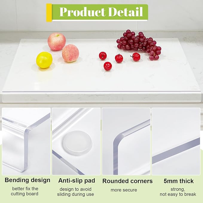 Wesiti Large Acrylic Cutting Board with Lip Non Slip 36"L X 24"W Clear Cutting Board Chopping Acrylic Countertop Protector Cover Shatter Resistant for Home Restaurant Kitchen Sink Stove
