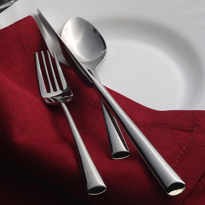 Alata Bailey 45-Piece Forged Silverware Set Stainless Steel Flatware Set with Utensil-Serving Set, Service for 8, Mirror Polished Cutlery Set, Dishwasher Safe