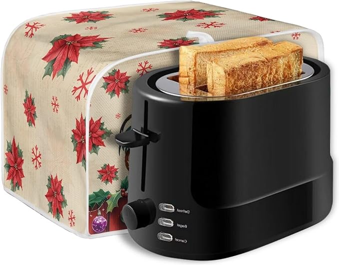 Christmas Rooster Print 2 Slice Toaster Cover Foldable Kitchen Small Appliance Cover Dust and Fingerprint Protection, Machine Washable Home Kitchen Decor Accessories