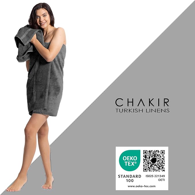 Chakir Turkish Linens Set of 8 Towel Set, 100% Cotton Luxury Turkish Towels for Bathroom, Soft Absorbent Bath Towel Set with 2 Bath Towels 2 Hand Towels 4 Washcloths, Dark Gray