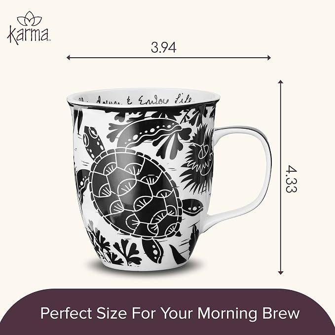 Karma Gifts 16 oz Black and White Boho Mug Sea Turtle - Cute Coffee and Tea Mug - Ceramic Coffee Mugs for Women and Men, 1 Count (Pack of 1)