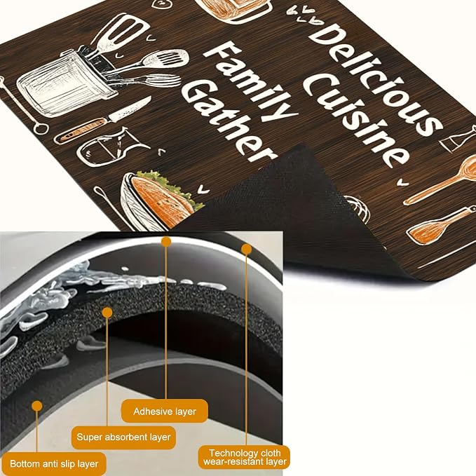 HOMETITUTE Stove Top Covers for Electric Stove Heat Resistant 28x20 Inch Glass Cooktop Protector Counter Mat Kitchen Decorations Dish Drying Mat Wooden Style Delicious Cuisine Design