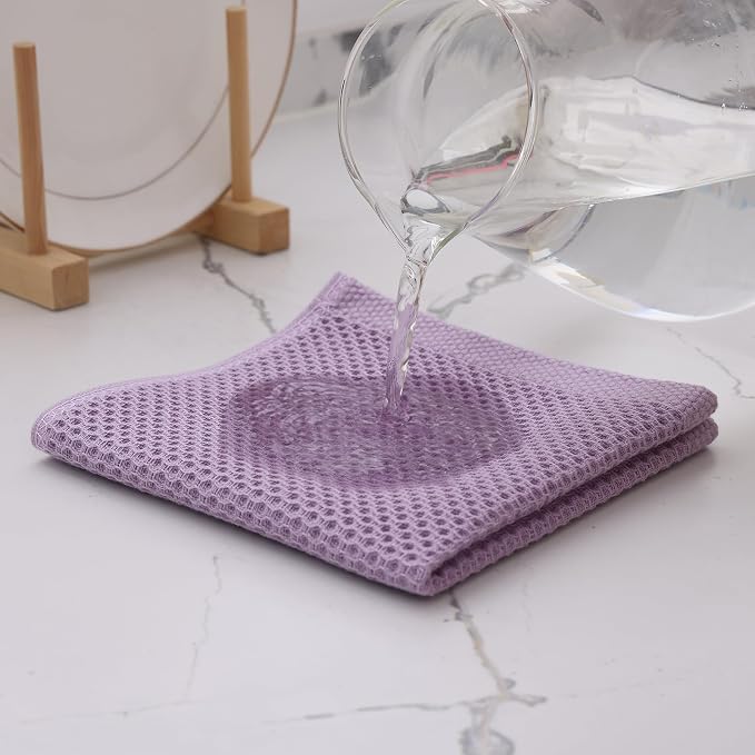 Kitinjoy 100% Cotton Waffle 6-Pack Kitchen Towels, 12" x 12", Lavender | Ultra Absorbent, Super Soft, lightweight, Quick Drying Dish Rags for Washing Dishes