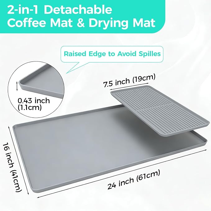 2-in-1 Coffee Mat & Dish Drying Mat Coffee Bar Mats for Countertop [Clean & Organized] Coffee Matt for Counter Silicone Coffee Tray Espresso Mat Coffee Station Mat Espresso Coffee Maker Machine Mat