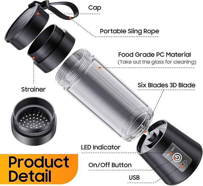 Portable Personal Size Mini Blender - 2026 New Upgrade Smoothies Blender | Small Blender with 380Ml Traveling BAP Free Cup for Sports/Home, 6 Blades Easily Squeeze Fresh Juice, 20000Rpm/Min Speed