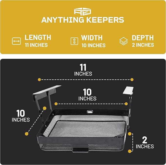 KEEPERS Anything Keeper — Compact 11x10in Under-Cabinet Slide-Out Drawer, Hidden Steel Organizer for K-Cups & Desk Items, RV & Small Kitchen — Black