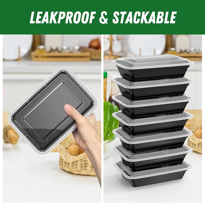 Dealusy 50 Pack (100-Piece) 32 oz Meal Prep Containers Reusable with Lids | Sturdy Leakproof & Food Safe, Microwave, Freezer, Dishwasher Safe Prep Containers, To Go Take Out Plastic Food Storage