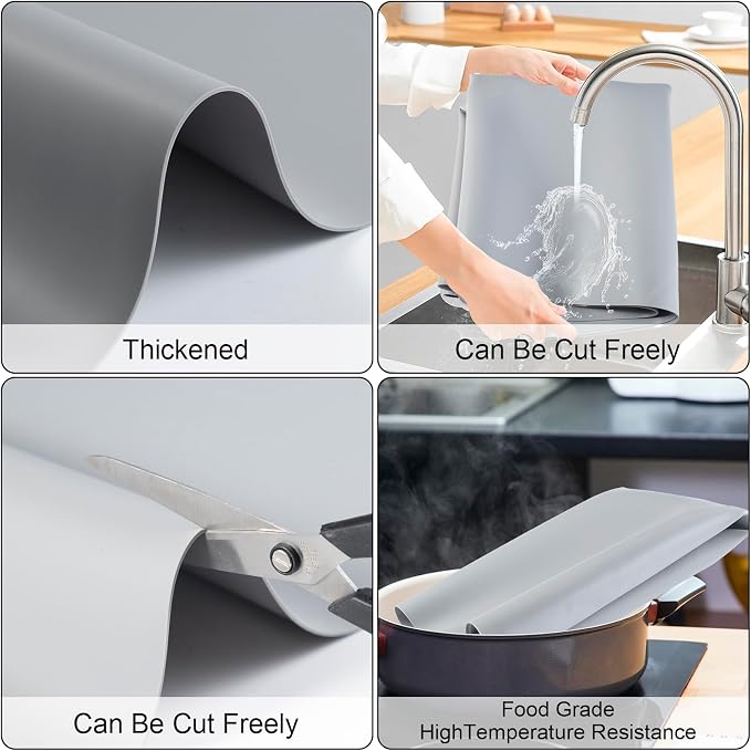 Silicone Protector Mat 47x24 Inch, Gray | 1.3mm silicone mat, heat resistant, non-slip & waterproof. Ideal for baking, painting, resin, welding and table protection.