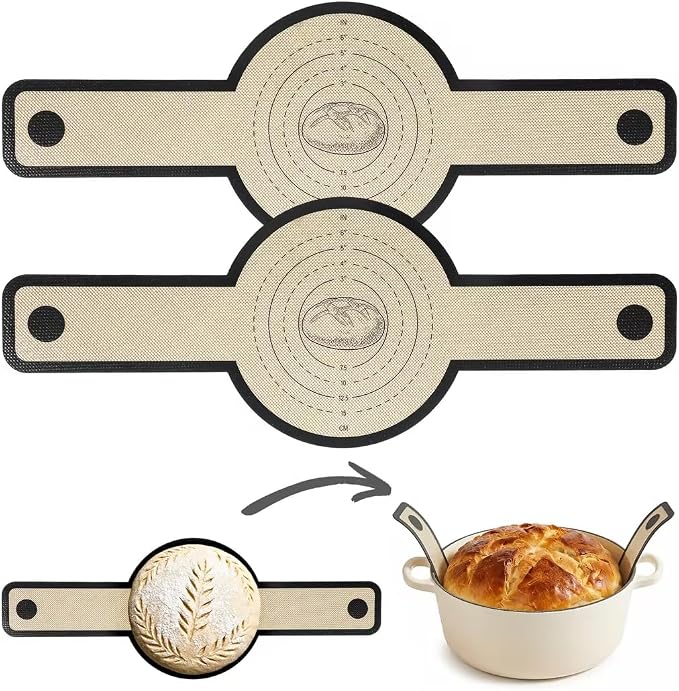 Silicone Baking Mat For Dutch Oven,2 Pcs Sourdough Silicone Bread Sling,Oval Non-Stick Bread Mat,Bread Silicone Baking Sling With Long Handles For Bread Oven