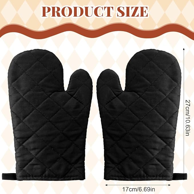 Geyoga 12 Pairs Oven Mitts Heat Resistant Kitchen Long Oven Gloves Mitts Thick Cotton Winter Quilted Baking Flexible Glove Bulk for Cooking BBQ Picnic Kitchen Grilling 10.6 Inch(Black)