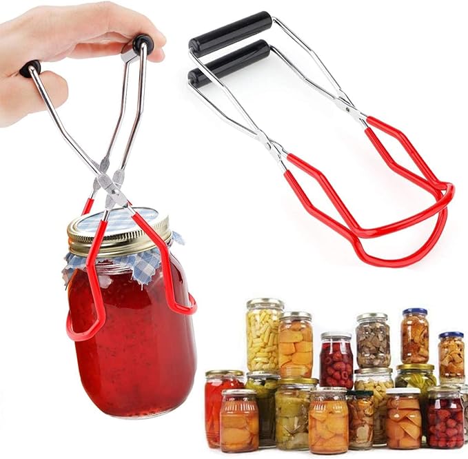 Canning Jar Lifter Tongs - Stainless Steel Jar Lifter with Rubber Grips | Slip Wide-Mouth Clip for Kitchen Restaurant, Red