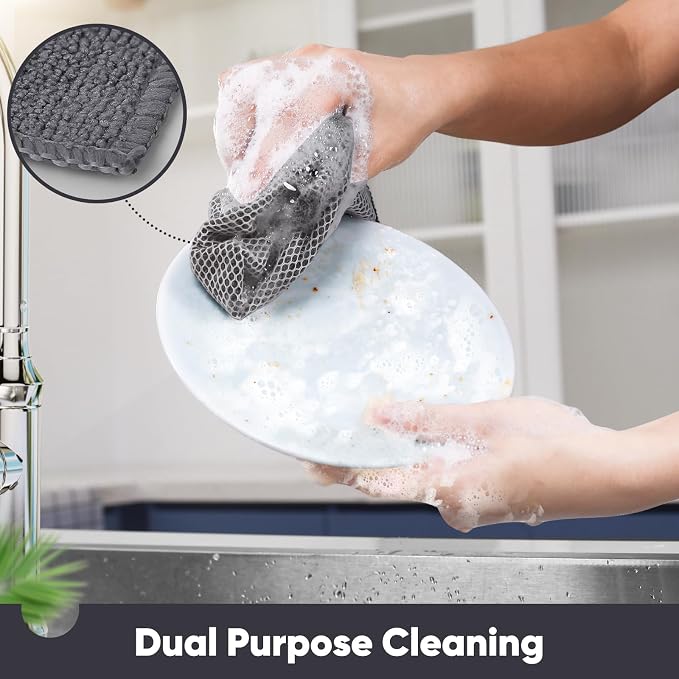 Oven Mitts and Pot Holders Set with Dishcloths, 500 Degree Heat Resistant Oven Gloves and Hot Pads, Premium Soft Cotton Kitchen Mittens and Dish Cloth Sets-Deep Grey