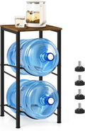 5 Gallon Water Jug Holder with Top Shelf, 2 Tier Water Dispenser Rack Stand 5 Gallon Water Bottle Storage Organizer for Kitchen, Home Office, Living Room, Rustic Brown