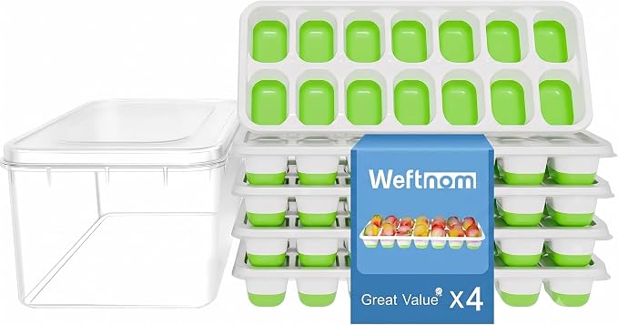 Ice Cube Trays for Freezer with Lid and Bin, 4 Pack Silicone Set | Easy-release BPA-free ice molds with lids, storage bin and dishwasher-safe design for coffee, whiskey and cocktails.