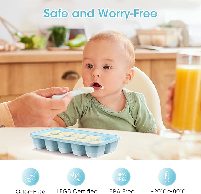 DOQAUS Ice Cube Tray with Lid and Bin,4 Pack Ice Cube Trays for Freezer | Silicone, Stackable. Easy Release Trays with Storage Bin & Scoop. Ideal for Freezer, Kitchen, RV, Cocktail, Coffee.