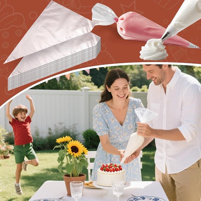 200PCS 12 Inch Disposable Piping Bags, Icing Piping Bags for Frosting, Thickened Non-Slip and Anti-Burst Pastry Bags for all Size Tips Couplers and Baking Cookies Candy Supplies Kits