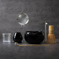 YIBO Matcha Whisk Set Black - Match Bowl with Spout and Whisk, Scoop, Sifter, Chasen Holder Measuring Spoon & Cup Kit for Matcha Tea Ceremony Tools