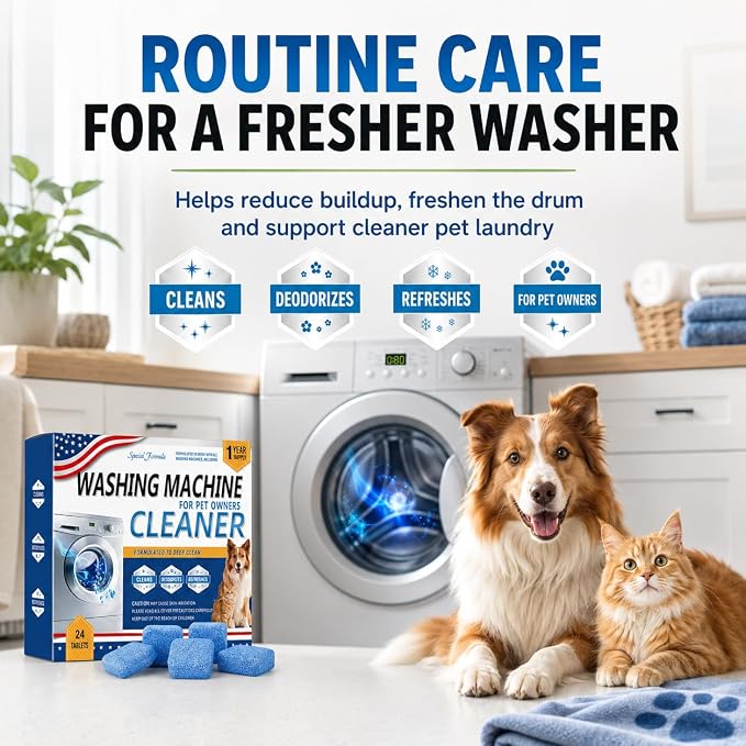 Enzyme Washing Machine Cleaner Tablets for Pet Owners, Deep Clean | Throughly Remove Wash Deodorizer Pet Odor & Hair Residue, for HE Front/Top Load Washers, 24 Count,1 Year Supply