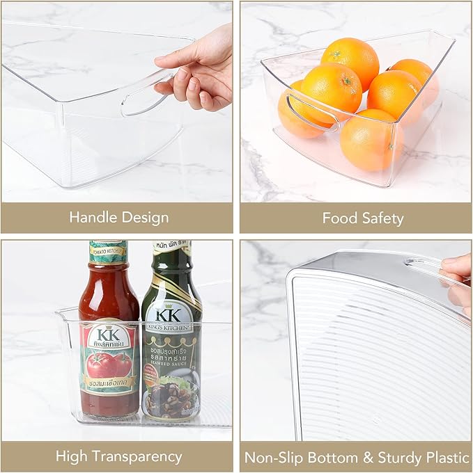 URALFA lazy susan organizer for cabinet, 1/8 Wedge, 6 Pack | Plastic Storage Containers with Non-Slip Pads, Fits 26"/28"/32" Corner, Food Safe & BPA-Free, Stackable Wedge Design