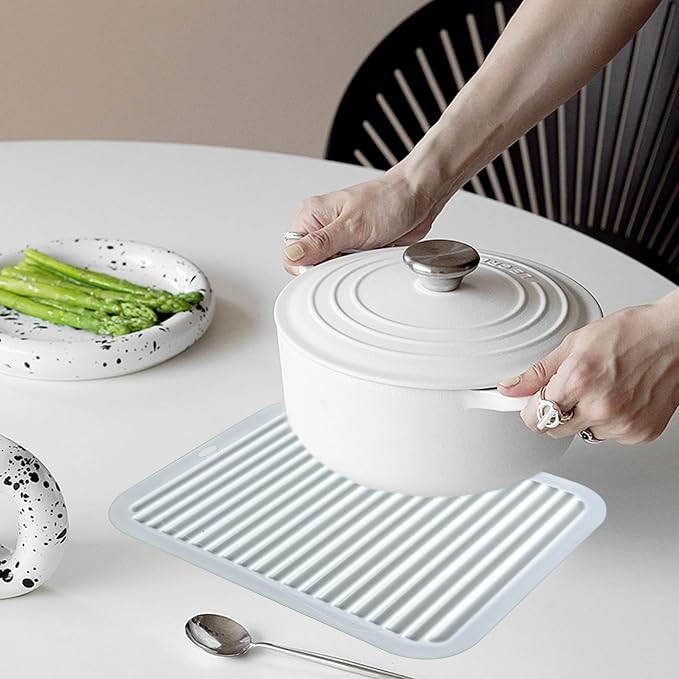 TOPULORS 3 PCS Silicone Trivets for Pots and Pans 9"x12" Heat Resistant Mat Hot Pads for Kitchen Quartz Countertops - Dish Drying Mat Non-Slip Potholders Pot Holders Trivets for Hot Dishes - Gray