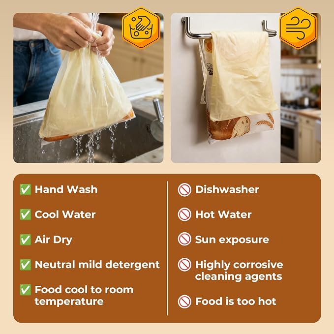 OHIYO Beeswax Bread Bags for Homemade, Reusable Natural Beeswax Sourdough Bread Bags Freshness Keeper for Homemade, Bakery Essentials, Bread Box (2 Pack)