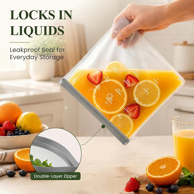 Dishwasher Safe Reusable Storage Bags Stand Up - BPA Free Reusable Sandwich Bag - Leakproof Gallon Freezer Bags, Food Storage Bags - Multicolor 6 Large + 6 Sandwich + 6 Snack Bags