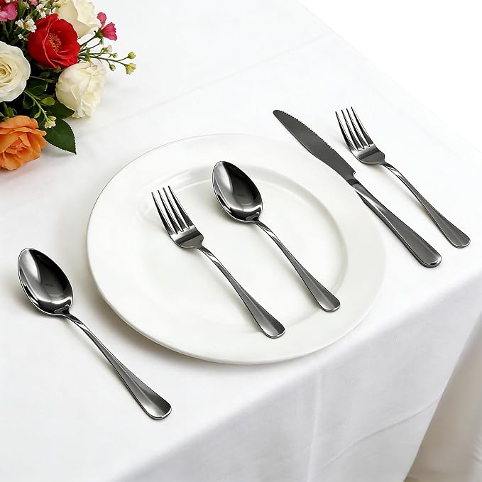 20 Piece Silverware Set, Kitchen Utensils Set for Restaurant & Home, Stainless Steel Cutlery Set, Flatware Set include Forks, Knives, Spoons, Household Essentials for New Home, Black