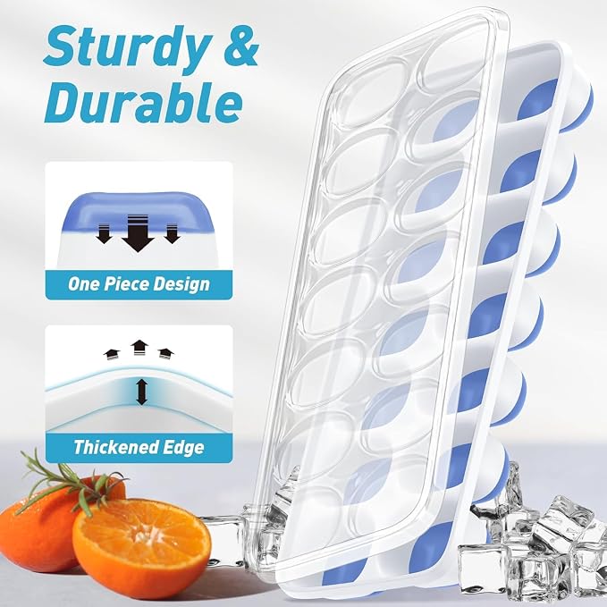 ChefAide Ice Cube Tray with Lid and Bin, 3 Packs 42 Cubes Silicone Plastic Ice Cube Trays for Freezer, Stackable Ice Tray with Container, Ice Scoop for Drinks, Coffee and Cocktails