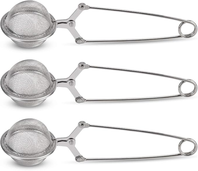 Snap Ball Tea Strainer, JEXCULL 3 Pack Premium Stainless Steel Tea Strainer with Handle for Loose Leaf Tea Fine Mesh Tea Balls Filter Infusers (Normal)