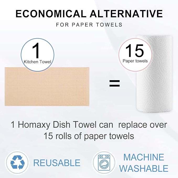 Homaxy Kitchen Towels and Dishcloths Set, Set of 16, Apricot | Bulk Cotton Terry Kitchen Towels, Checkered Designed, Soft and Super Absorbent Dish Towels, 12 x 12 and 13 x 28 Inches