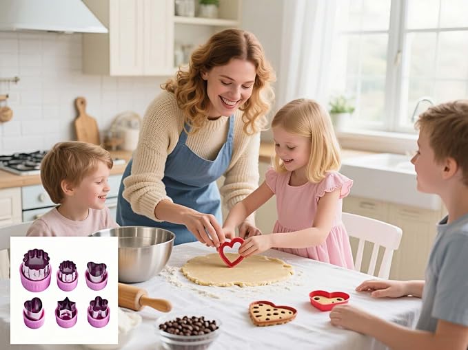 12-Piece Cookie Cutters Set-Stainless Steel&BPA-Free Shapes for Baking (Bear,Rabbit,Star,Flower) DIY Cookies,Mini Pies,Fondant,Veggies|Dishwasher Safe,Gift for & teenager Parents (12, Purple)
