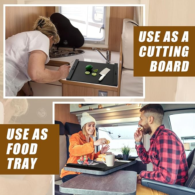 Rv Stove Top Cover Board Wood Noodle Board Camper Stove Top Cover Countertop Cutting with 5 Pcs Adjustable Non-slip Rubber Feet Leg Juice Groove for Trailer Gas Burner Kitchen(Black)