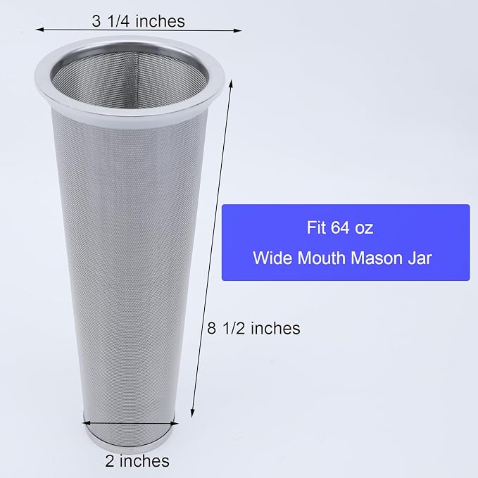 Fermus Cold Brew Coffee Filter for 64oz / 2Quart Wide Mouth Mason Jar Infuser 304 Stainless Steel Strainer with Seal Ring Design for Grounds Tea Fruit Coffee Filter