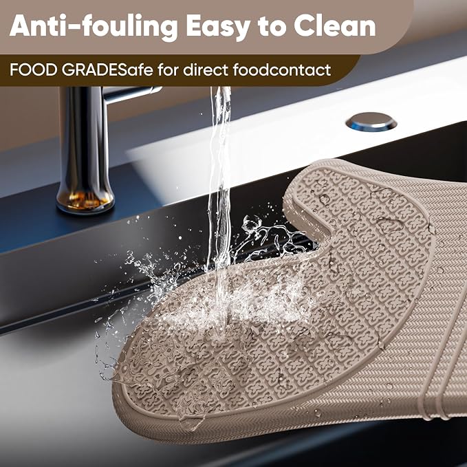 Silicone Oven Mitts, Heat Resistant Oven Gloves with Quilted Liner, Waterproof & Non-Slip Kitchen Mittens for Baking Cooking BBQ, 500°F, 12.5"-Milkshake Beige