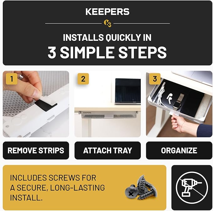 KEEPERS Anything Keeper — Compact 11x10in Under-Cabinet Slide-Out Drawer, Hidden Steel Organizer for K-Cups & Desk Items, RV & Small Kitchen — White