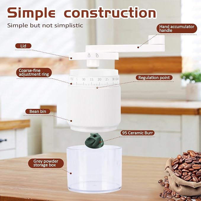 Manual Coffee Grinder with 95 Ceramic Conical Burr, 35 Adjustable Grind Settings, Portable Coffee Mill for Espresso, Pour Over & French Press, Camping & Home