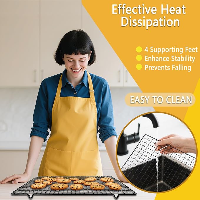 2 Pack Cooling Rack for Baking Cooking, 16" x 10" Squares Wire Racks | Small, Squares Grids, Oven Safe Cookie Cooling Rack, Roasting, Grilling, Drying