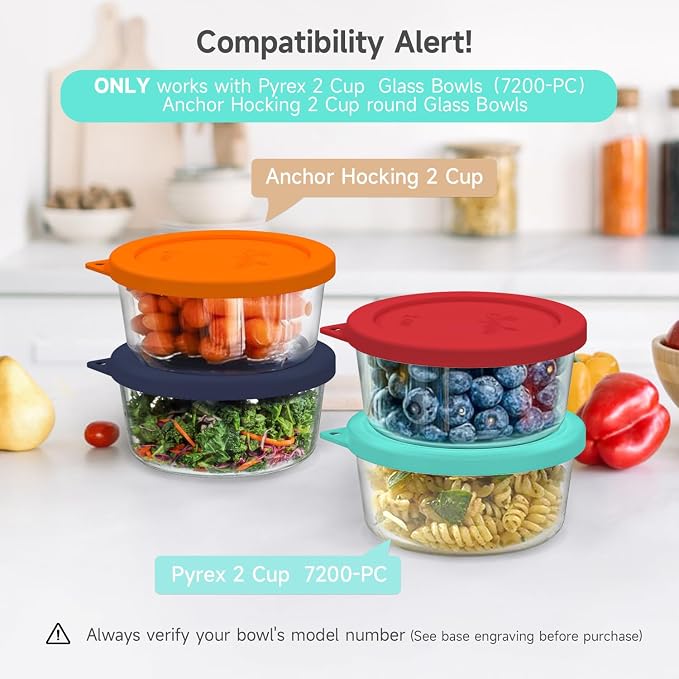 SOPHICO 2 Cup Silicone Lids Replacement for Pyrex & Anchor Hocking 7200-PC | Food Grade Silicone, Leakproof、Airtight Lids, Dishwasher Microwave Safe
