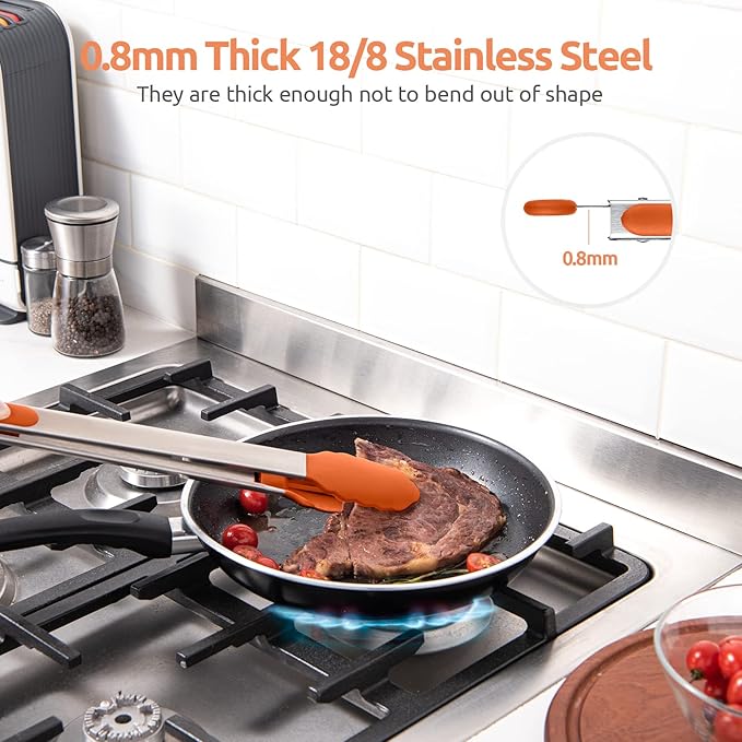 U-Taste Kitchen Tong for Cooking, 600ºF Heat-Resistant Tps, 16in/Orange | Extra Long BBQ Tongs, Large Tong for Grilling/Grabbing, Big Thong with Nonstick Silicone Tps & 18/8 Stainless Steel Handle
