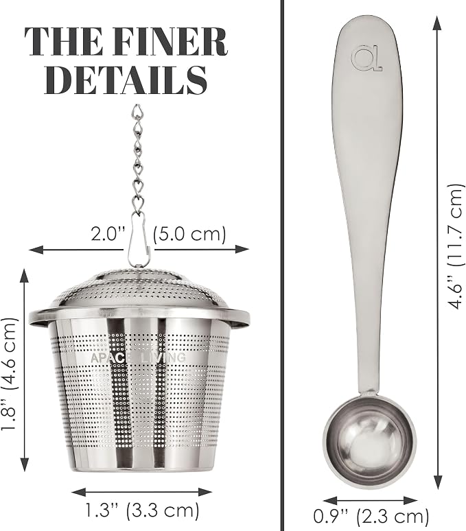 Tea Infuser Set of 2 with Tea Scoop & Drip Trays - 304 Stainless Steel Ultra Fine Mesh Loose Leaf Tea Strainer, Reusable Tea Steeper Basket for Rooibos, Green, Black, Herbal & Oolong Tea, etc