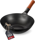 YOSUKATA 11.8" Carbon Steel Wok Pan – Pre-Seasoned Flat Bottom Pow Wok for Stir Fry, BBQ, Grill & Camping – Traditional Japanese Chinese Cookware – Compatible with Induction, Electric, Gas, Open Fire