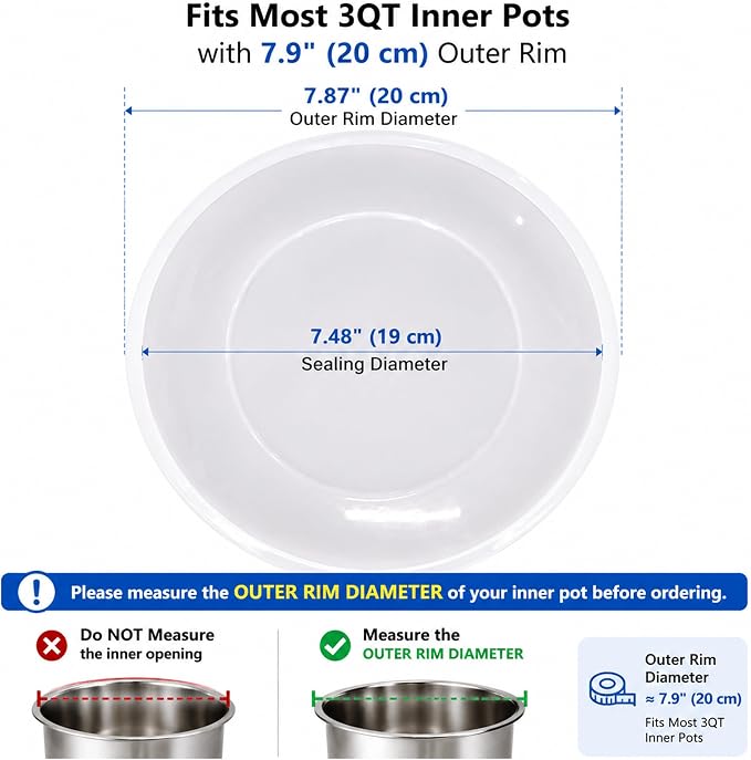 Silicone Lid for Select Instant Pot 3 Quart Models,Airtight for FoodStorage | Reusable, Translucent Inner Pot Cover. Microwave, Freezer & Dishwasher Safe for easy food storage.