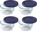 Pyrex 7202 (1-Cup) Glass Bowl with Dark Blue Lid (4-Pack) - Made in USA | BPA-Free Plastic Lid | Round Shape | Food Storage Replacement | Refrigerator & Freezer Safe | Resists Stains And Odors