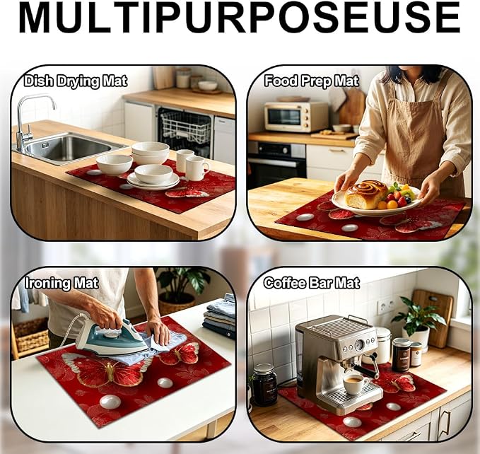 Butterfly Rose Stove Top Cover 28.35x20.47 in Non Slip Mat | Heat Resistant Cooktop Protector Mat with Non-Slip Backing, Scratch Protection and Countertop Drying Mat.