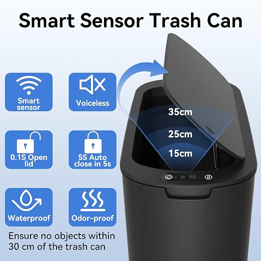 FRESHLIX 5 Gallon Bathroom Automatic Trash Can with Lid, Motion Sensor Touchless Trash Bin,Smart Electric Slim Waterproof Garbage Bin for Toilet, Office, Kitchen, Bedroom, Living Room (Black)
