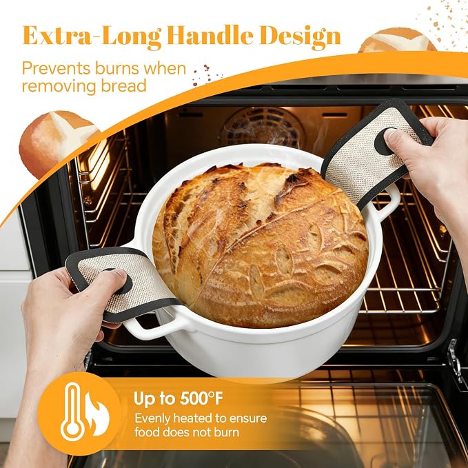 Silicone Baking Mat For Dutch Oven,2 Pcs Sourdough Silicone Bread Sling,Oval Non-Stick Bread Mat,Bread Silicone Baking Sling With Long Handles For Bread Oven