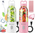 2PCS Portable Personal Blender 17 OZ/500 ML Juicer, 175W Personal Size Blender, Ideal for Smoothies, Ice Blending, Juicing, and Food Processing, Compact, Convenient, and Versatile (Pink&White)
