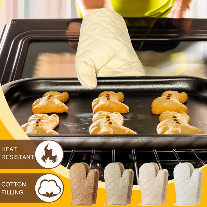 Geyoga 12 Pairs Oven Mitts Heat Resistant Kitchen Long Oven Gloves Mitts Thick Cotton Winter Quilted Baking Flexible Glove Bulk for Cooking BBQ Picnic Kitchen Grilling 10.6 Inch(Beige Coffee Color)
