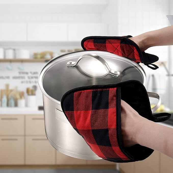 Joyhalo 4 Pack Pot Holders for Kitchen Clearance | Cotton Oven Holder with Great Heat Resistance, Potholders Sets for Kitchen, Countertops, Hot Pots and Pans, Black and Red